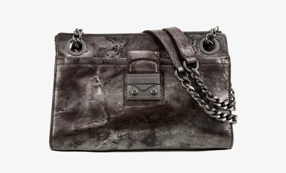 Frye Melissa Metallic Silver Leather Handbag Chain Straps